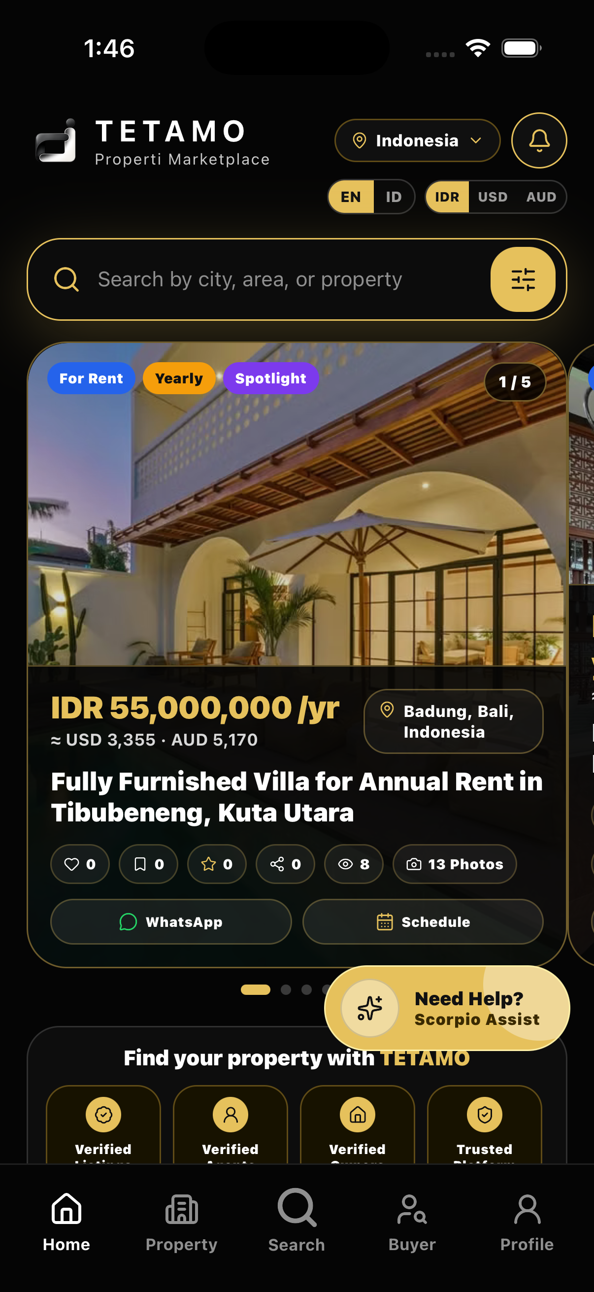 Tetamo mobile app homepage